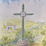 Dibujo de la antigua cruz de madera realizado por Rufino López de Alda 